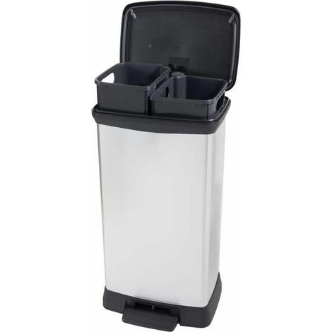 Curver Duo Rechteck Mülltonne metallisch grau 46 Liter