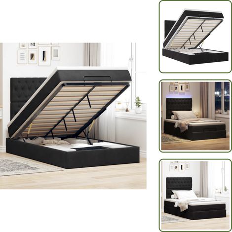 Coprimaterasso lavabile - vidaXL Struttura Letto Pouf con Materassi Nero 120x200 cm Velluto - Luci a LED