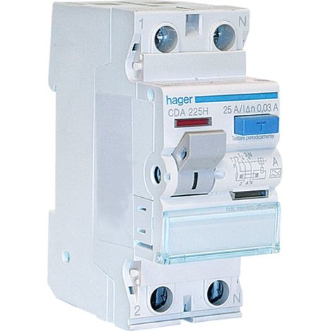 Interruttore Differenziale Acc. 2P 30Ma 25A A2M ( Hager Cod. Cda225H )
