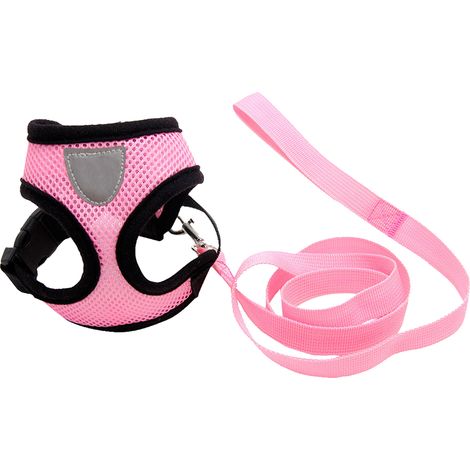 Harnais pour chien avec laisse, en tissu mesh, réglable, doux et respirant, idéal pour l'entraînement et la course en extérieur, rose, taille L. Gilet pour chien avec laisse, rose, taille L. (1/5)