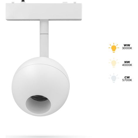 Faretto sferico bianco da 10W Q80 per binari SLIM TRACK e FiberFLEX, 48VDC, 3CCT, 3000K, 4000K, 5700K (1/5)