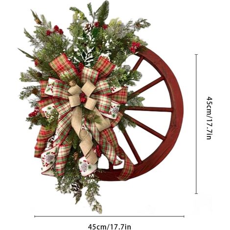 Guirlande De Noël - Roue De Wagon En Forme De Couronne Décorative Pour Porte D'Entrée Intérieur Extérieur - 45 Cm - 1 Pièce (1/5)