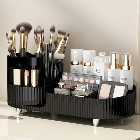 Boîte de rangement de maquillage rotative, vitrine de cosmétiques de grande capacité, peut facilement contenir tous les produits cosmétiques (noir) (1/3)