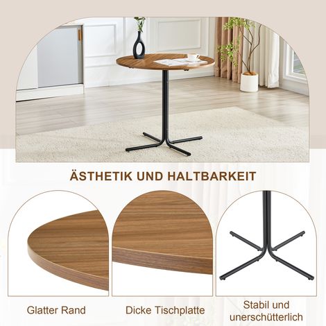 Table d'appoint ronde effet noyer, piètement métal noir, design moderne et polyvalent, parfaite pour salon, chambre ou balcon, plateau chaleureux et élégant (1/5)