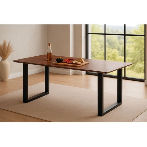 Esstisch 180x90cm Akazie massiv kastanienfarben schweizer Kante U-Gestell schwarz RITA (1/5)