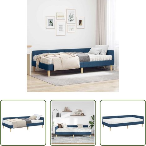vidaXL Lit plateau - Cadre de lit d'angle avec matelas avec matelas 2 pcs Bleu tissu (1/5)