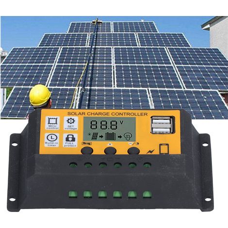 12V 24V 10A Photovoltaik-Leistungsregler, Solar-Photovoltaik-Lade- und Entladeregler mit Timer (Gelb) (1/5)