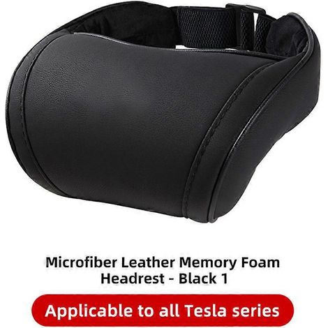 Oreiller de voyage pour appui-tête de siège Tesla Model 3/Y/X/S, en cuir PU et mousse à mémoire de forme - 1 pièce, noir (1/5)