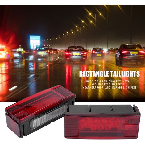 Feux arrière LED 12V étanches rouges rectangle kit gauche+droite +80" remorque voiture (1/5)