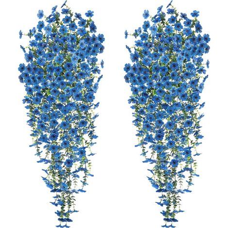 4 PCS Fleurs Artificielles Suspendues 77cm Fleur Artificielle Tombante Suspendue Fausse Plante Balcon aux UV Fleur Artificielle Exterieur pour Extérieur Jardin Patio Fête Mariage (Bleu) (1/5)