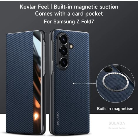 Étui magnétique en cuir texturé fibre de carbone (Bleu, Galaxy Z Fold7) pour Samsung
