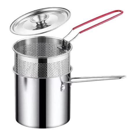 BelleRise - Friteuse mini en acier inoxydable avec panier et poignée, robuste, conforme aux normes alimentaires, couvercle inclus (1/5)