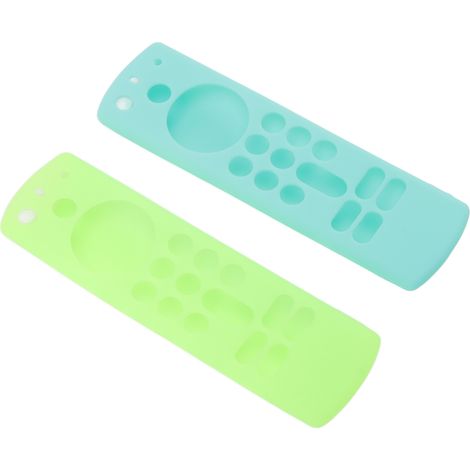 Lot de 2 coques de protection en silicone pour télécommande vocale 3e génération, antidérapantes et antichoc, avec cordon. Couleurs : vert lumineux et bleu glacier. (1/5)