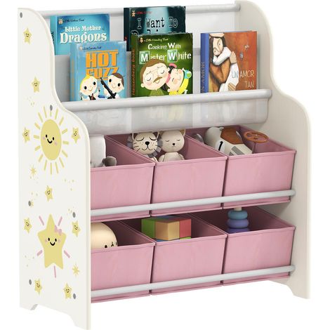Rangement Pratique Étagère Bibliothèque Enfant 63x30x71 cm avec 6 Bacs Tissu pour Chambre et Salle de Jeux (1/5)