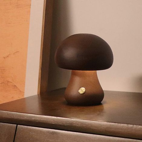 Wiederaufladbares Nachtlicht in Pilzform aus Holz mit einstellbarer Helligkeit, LED-Nachttischlampe aus Buchenholz
