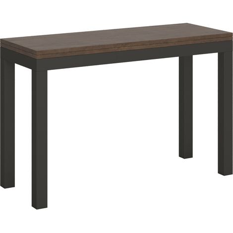 Console extensible 120cm ouvert 120×90cm bois noyer et pieds métal anthracite Evy (1/5)