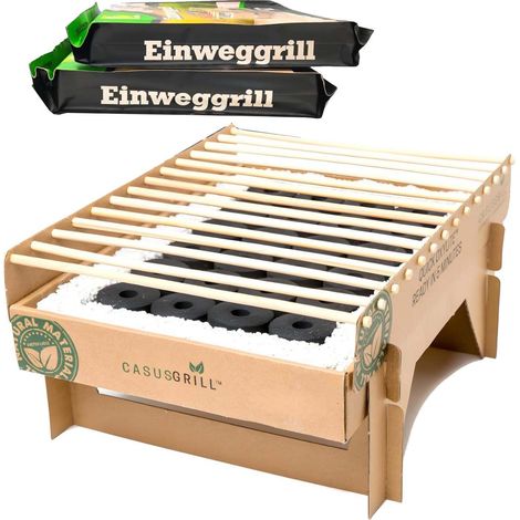 3x CasusGrill Öko Einweggrill Einmalgrill 100% Nachhaltig - Bio Grill rauchfrei 31x24 cm Bambus Kohle und Grillrost, natürlichen Materialien, weniger CO2 Emission, 5 min startklar über 1h Brenndauer (1/5)