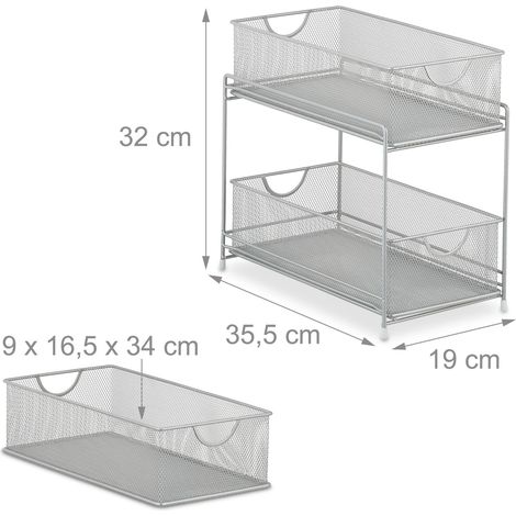 Pratico organizer con 2 cestelli scorrevoli per cucina e bagno 32 x 19 x 35,5 cm in acciaio grigio 130014152
