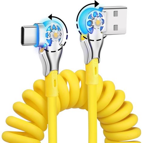 Câble USB de type C enroulé - Charge rapide - 1,8 m - 180 ° - Double câble de charge USB C rotatif flexible - Pour la maison, le bureau, la voiture (40 W) (1/5)