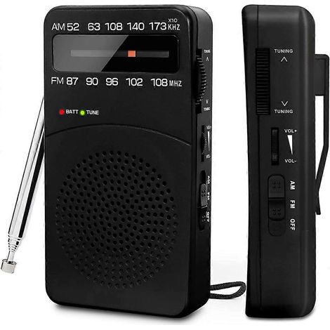 Radio transistor portable Prunus J-166, haut-parleur puissant, antenne télescopique pour une réception longue portée, radio FM/AM à piles avec prise casque (1/5)