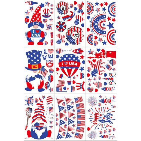 9 autocollants statiques fenêtre PVC, double face, 20 x 30 cm, décoration 4 juillet, fête nationale américaine, drapeau patriotique (1/5)