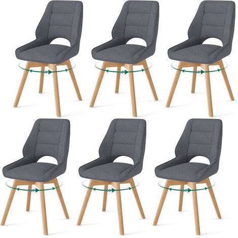 WAFTING Lot de 6 Chaises de Salle à Manger Pivotante, Chaise de Cuisine Scandinave, Pieds en bois massif, Gris Foncé (1/5)