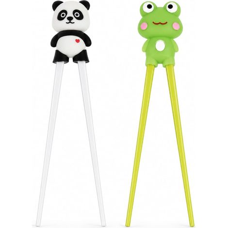 Baguettes d'Apprentissage pour Enfants Set de 2 Paires (Panda & Grenouille), Baguettes Chinoises Réutilisables Antidérapantes avec Motif Panda pour Débutants (1/5)