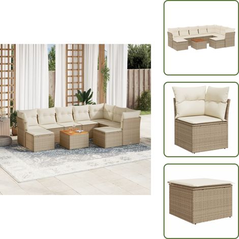 Rattan PE - vidaXL Set Divano da Giardino 10 pz con Cuscini Beige in Polyrattan - Copertura impermeabile