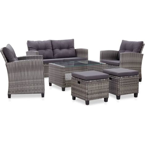 Muebles de jardín 6 pzas y cojines ratán sintético gris oscuro vidaXL (1/5)