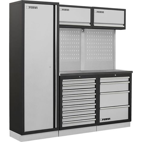 Arredamento modulare officina con piano in inox armadi cassettiere Fervi a008q (1/2)