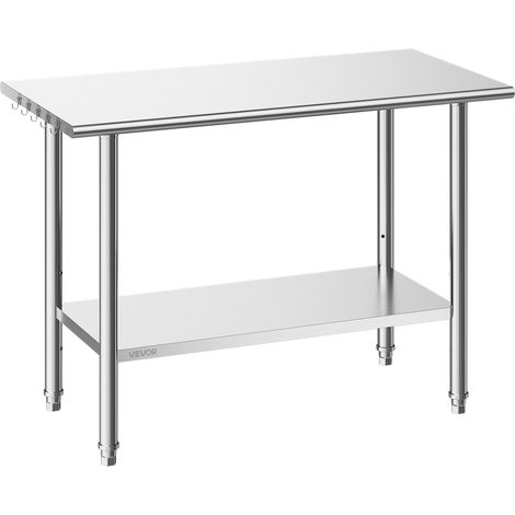 Table de Travail Cuisine Professionnelle, Table Centrale Inox 122x61 cm, pour Préparation CHR Café Hôtel Restaurant, Poste de Travail en Acier Inoxydable 2 Niveaux Tablette Inférieure Réglable (1/5)