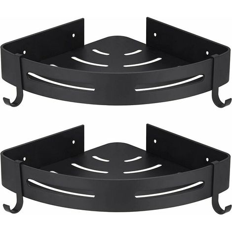 royaluxe - Étagère de douche d'angle noire sans perçage rangement de salle de bain douche accessoires de salle de bain porte-savon de douche en aluminium antirouille lot de 2 avec crochets (1/5)