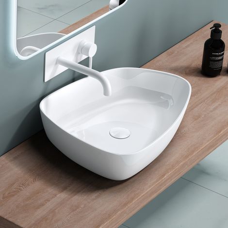 doporro® lavabo sobre encimera 51,1x38,7x12 cm diseño Colossum806 lavabo blanco brillante fabricado en fundición mineral
