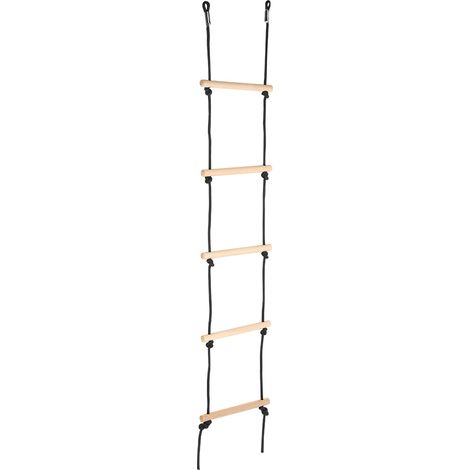 Balançoire pour enfants, jouet de loisirs à 5 marches, structure en bois avec corde et échelle de jeu, équipement de fitness pour une utilisation intérieure et extérieure. (1/5)