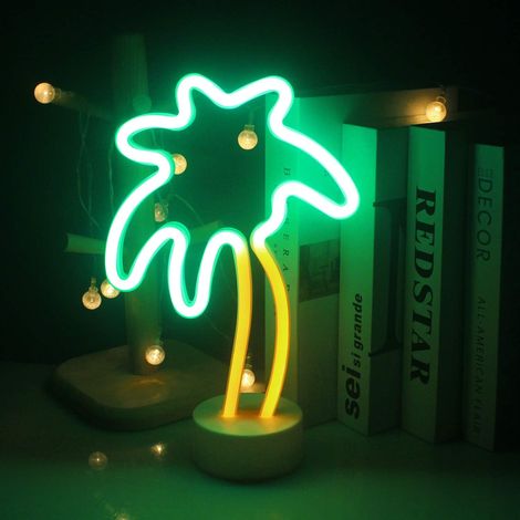 MINKUROW Kokosnussbaum-Neonlicht mit LED-Basis, Neonpalme, USB-/Batterielicht, Dekoration, Nachtlicht, Schlafzimmerdekoration, Ladendesign, Urlaub, Sommer, Strand, Feier, Partyzubehör (Kokosnussbaum) (1/5)