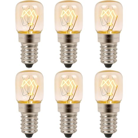Ampoule Four E14 - Lot de 6 - Verre Résistant - Dimmable 300°C - Four Frigo Micro-ondes - T22 25W