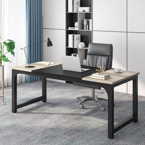 Schreibtisch Computertisch 180x80cm Vintage-Grau/Schwarz Home Office Arbeitstisch (1/5)