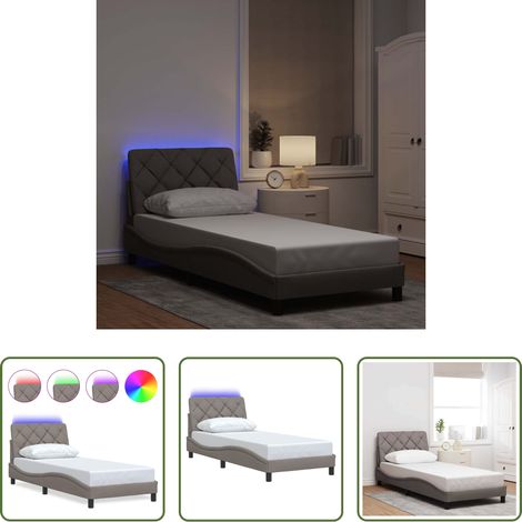 LED-Leuchten - Bettgestell mit LED ohne Matratze Taupe 90x200 cm Stoff (1/5)
