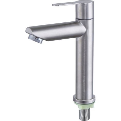 Robinet de lavabo en alliage de zinc, eau chaude/froide, design plat monotrou, finition chromée – livré avec tuyau 60cm offert (1/5)