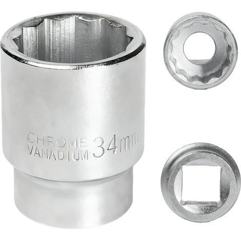 1 Douille 34mm, Acier Cr-Mo, 12 Pans, Carré 3/4", Pour Clé À Choc, Usage Professionnel (1/5)