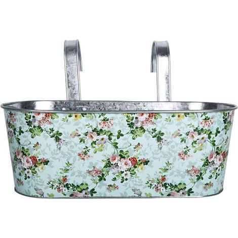 Esschert Design – Balconière en zinc imprimé roses 39,3 x 28,9 x 26,2 cm – Pour fleurs et plantes – Décoration extérieure élégante