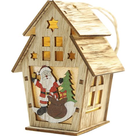 Soavoa Maison En Bois LED Lumineuse, Décoration De Noël Grande Taille Avec Toit Double Et Père Noël, Pour Vitrine Hôtel Bar Arbre (1/4)