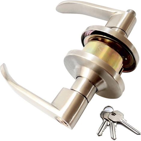 Poignée De Porte En Alliage D'aluminium - Serrure À Bouton À Verrouillage Par Bille - Pour Portes Intérieures Et D'entrée - Épaisseur Réglable - 1 Pièce (1/5)