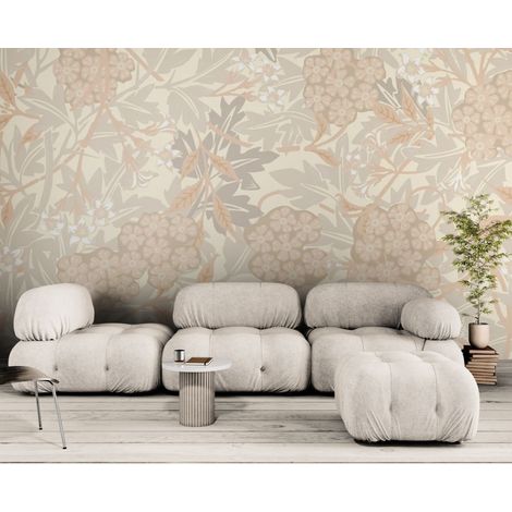 Papier peint Floral – Motif fleurs beiges style vintage - 150 x 250 cm (1/2)
