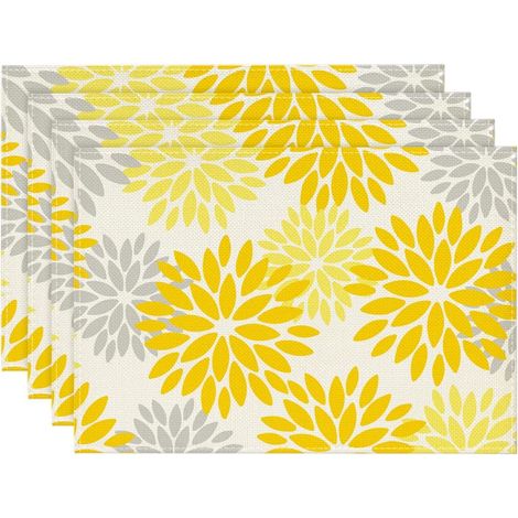 Sets de table fleuris jaunes Dahlias d'été - Lot de 4, 30x45cm - Sets de table lavables pour les vacances, décoration de cuisine, fête, parti (1/5)