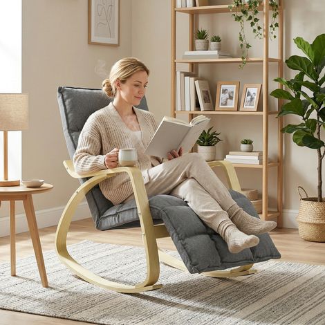 Fauteuil à bascule avec repose-pieds réglable, inclinable rembourré, gris (1/5)