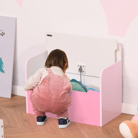 Banco de madera 2 en 1 para guardar juguetes, con respaldo, para niños de 3 a 6 años, 60x30x50 cm, rosa. (1/5)