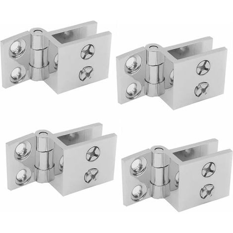Charnières pour portes en verre, lot de 4, alliage de zinc, portes de douche, portes vitrées et vitrines d'exposition, quincaillerie robuste (1/4)
