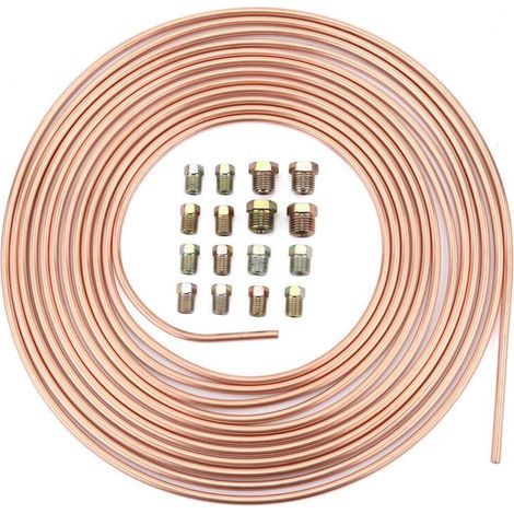 Conduite de frein en cuivre de 7,62 m (25 pi), diamètre 4,75 mm (3/16 po), kit de remplacement de conduite de frein automobile avec 16 raccords (1/4)
