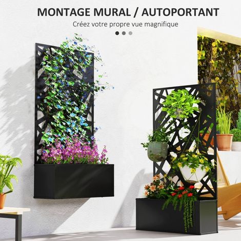 Jardinière avec brise-vue paravent treillis pour Plante Grimpante, bac à Fleurs - dim. 61L x 23l x 113H cm (1/5)